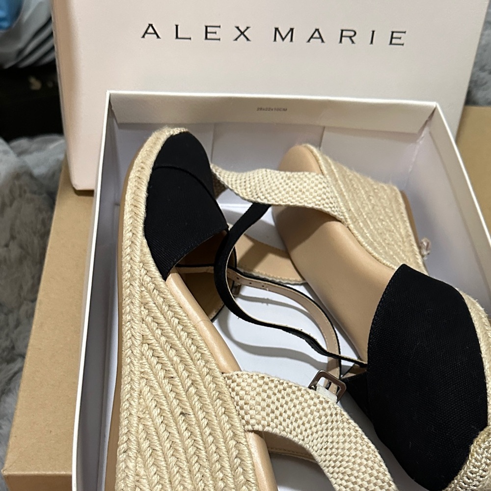 Alex Marie Black and Cream Espadrille Wedges